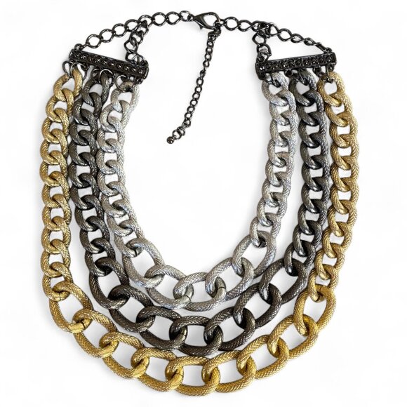 Chunky Aluminum Chain Link Mixed Metals Statement Necklace Y2K 19" rock punk - Picture 1 of 10